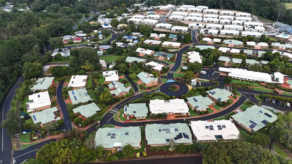 Aerial view of a planned residential neighbourhood