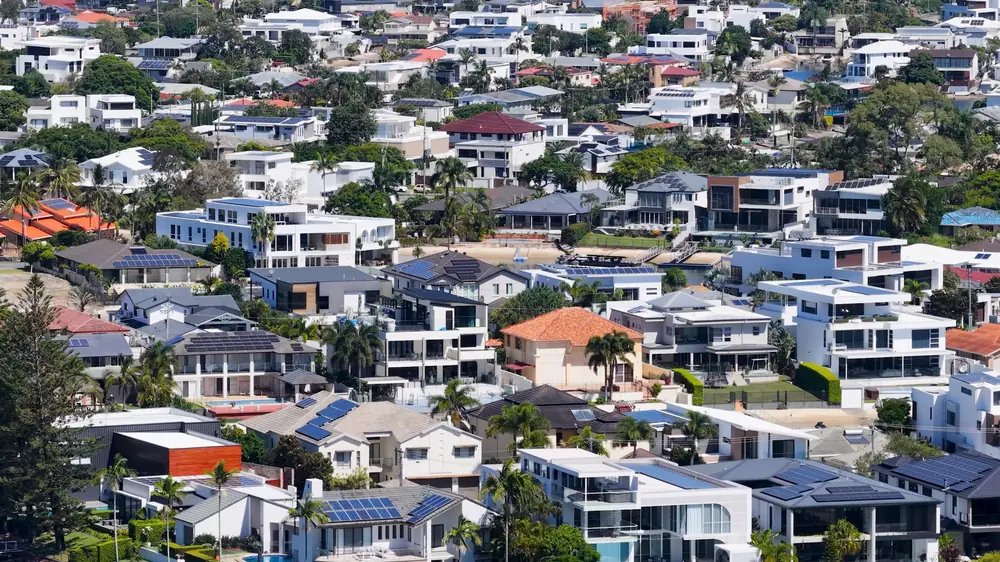 Elevated view across modern residential homes